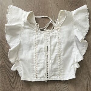 Zara Women's White Flutter Sleeve Cotton Top